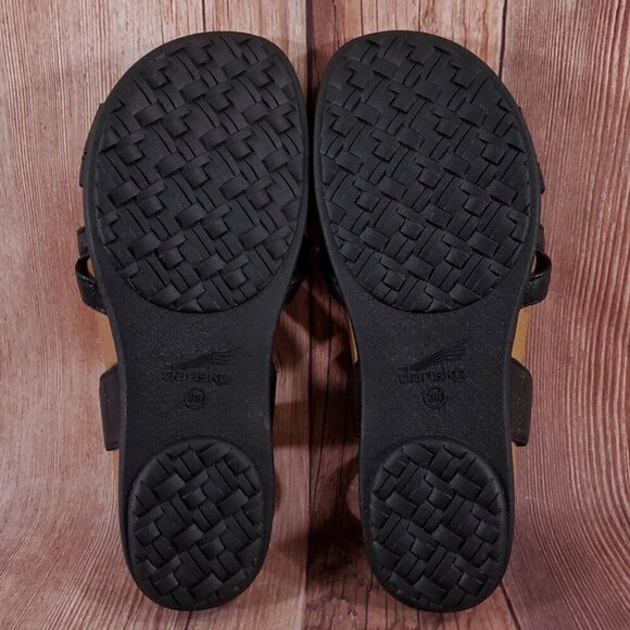 Dansko Size 38 US 7.5-8 Jolene Black Glazed Kid Leather Sandals Gladiator Strap - Picture 13 of 15